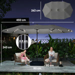 Double Sided Garden Parasol W/ 60 Solar Led Lights 4.5m | Grey