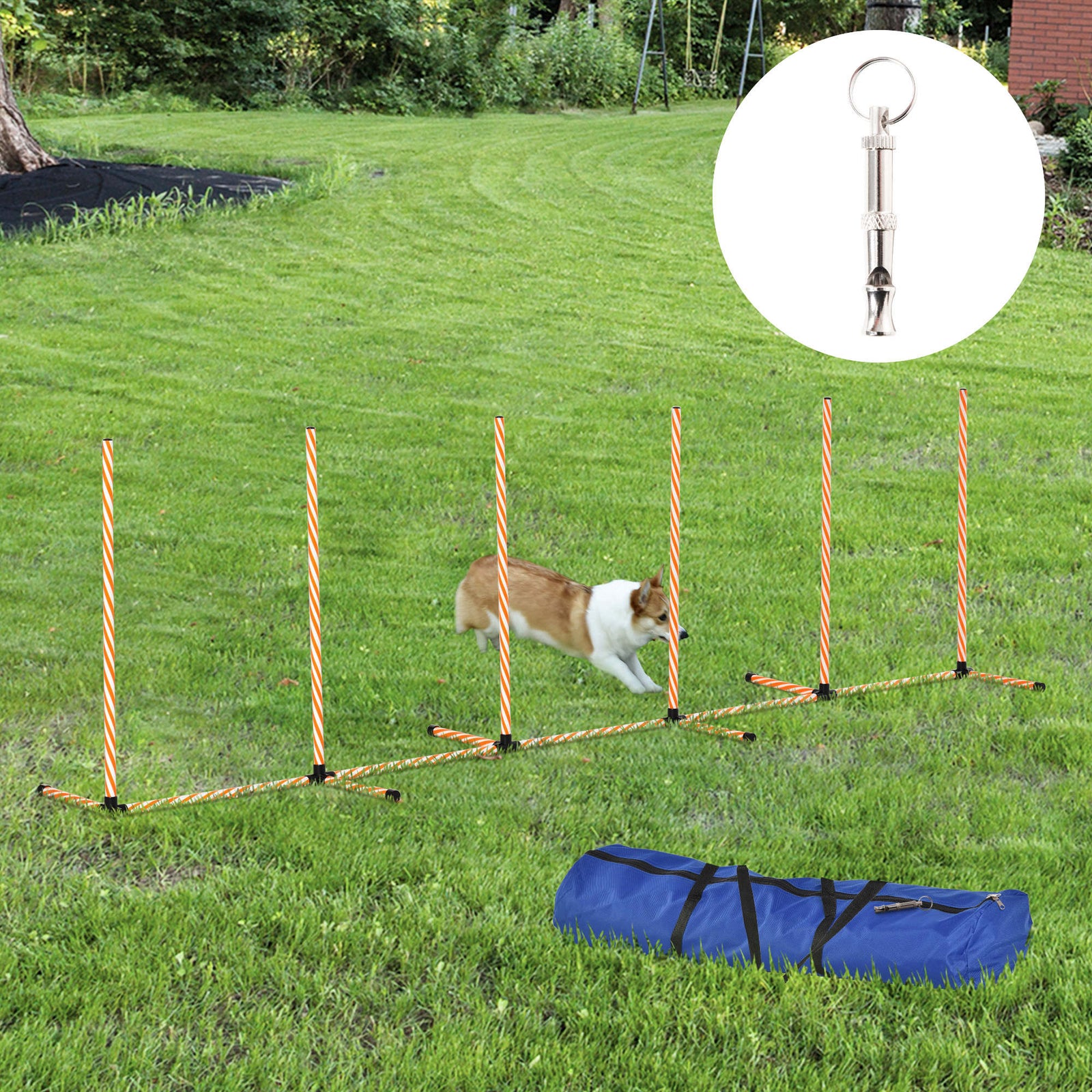 Dog Agility Weave Poles Training Obstacle Course Set With Whistle