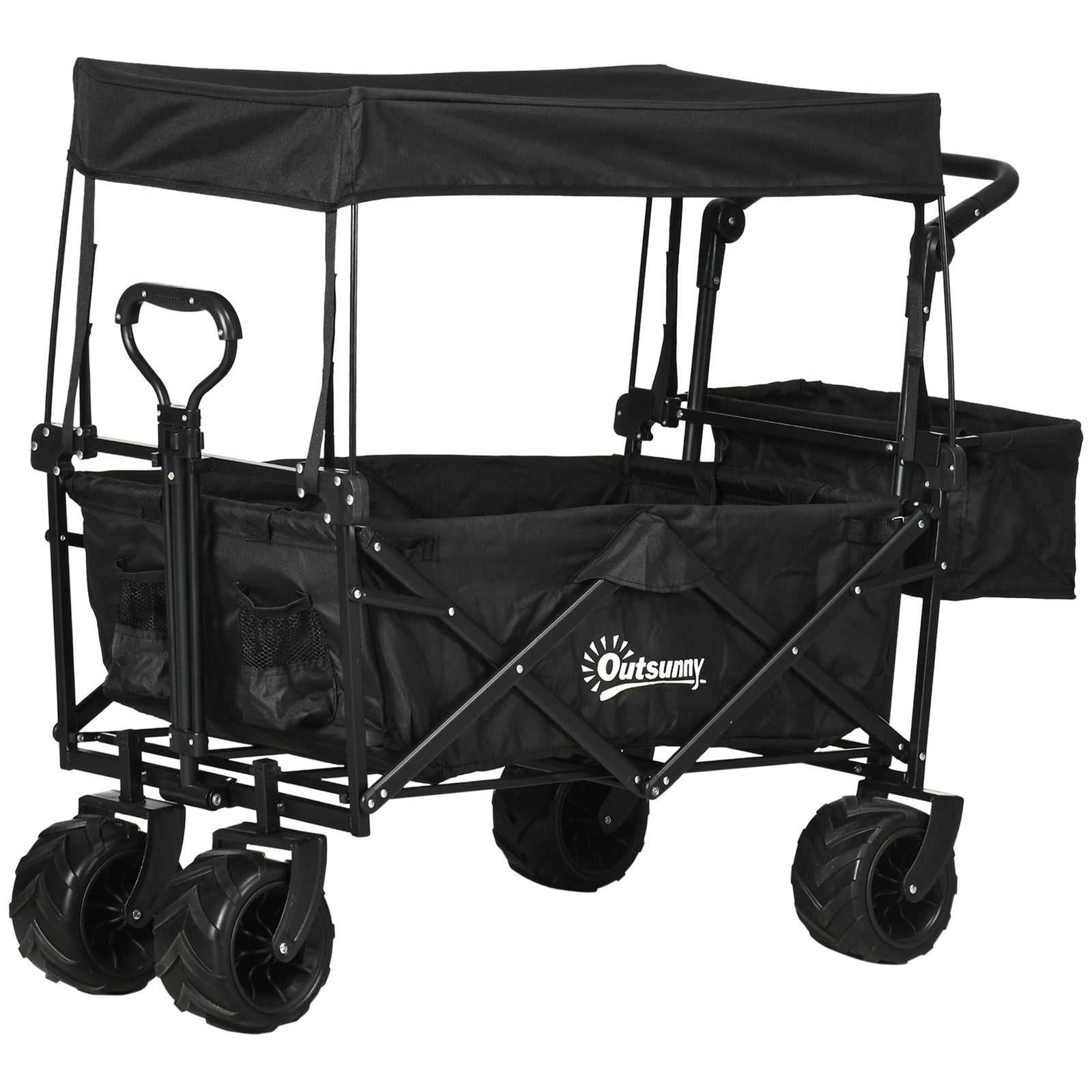Trolley Cart Storage Wagon With Handle, Canopy Black | Black