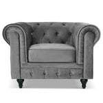 Chesterfield Scroll Arm Velvet Sofa 1 Seater | Grey