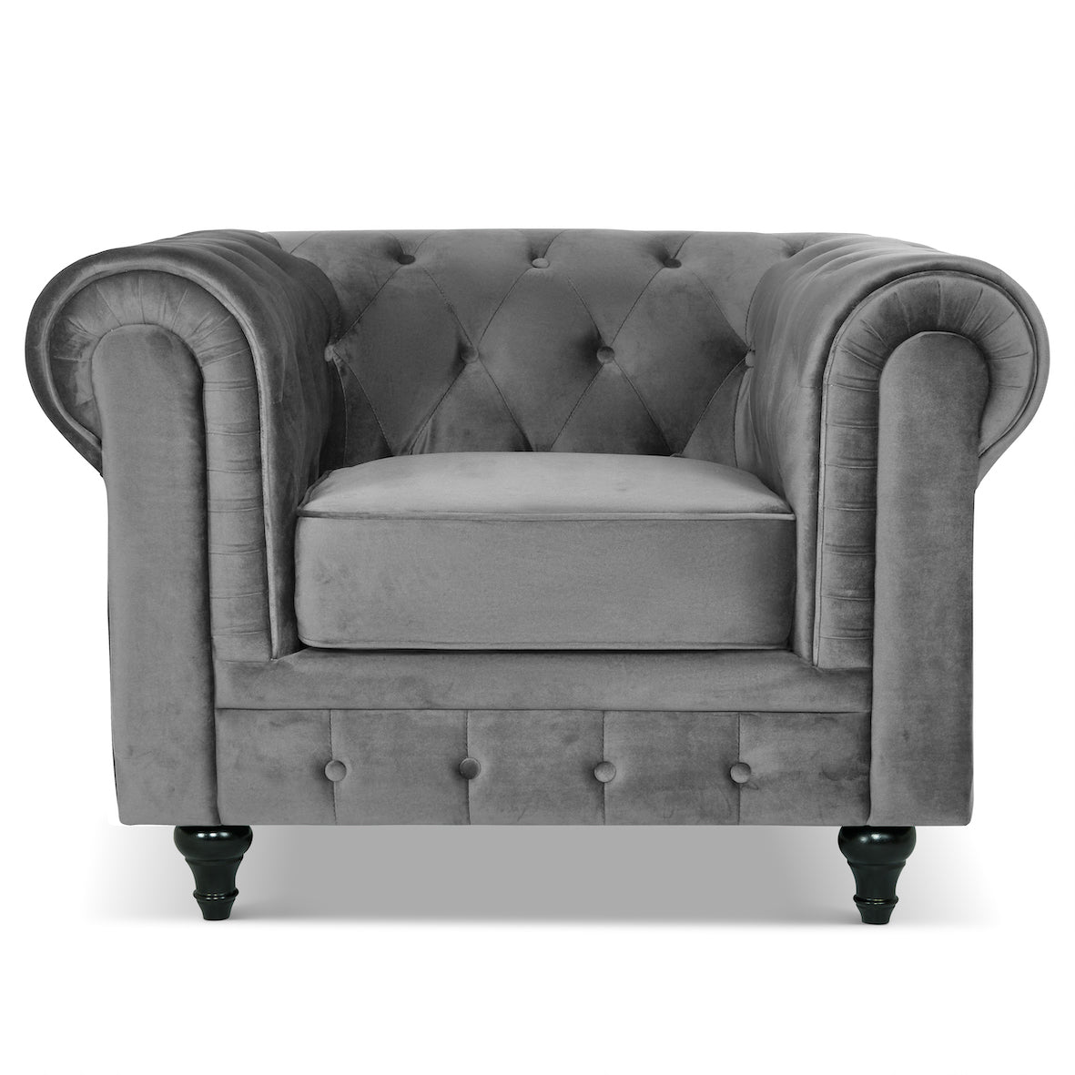 Chesterfield Scroll Arm Velvet Sofa 1 Seater | Grey