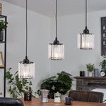 Modern 3-light Crystal Pendant Light Adjustable Linear Ceiling Fixture With Round Glass Shades | Black