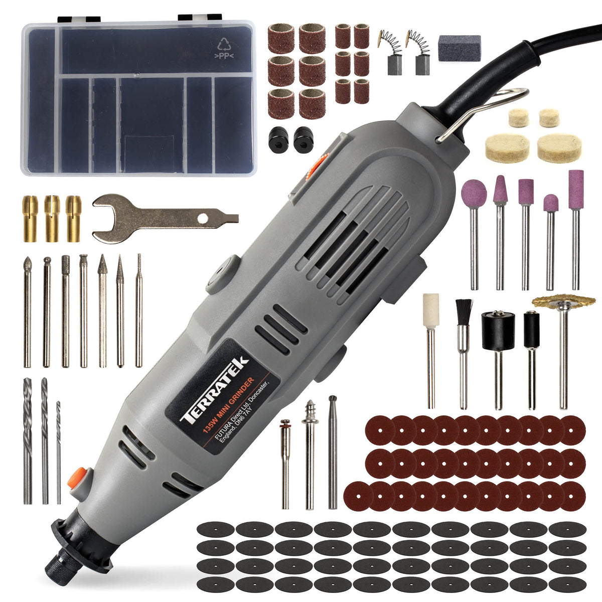 Rotary Tool Kit 135w & Accessory Set Variable Speed 8000-33000rpm Ideal For Diy Woodwork & Hobby Craft Dremel Compatible | 120 Piece Kit + Case | Grey