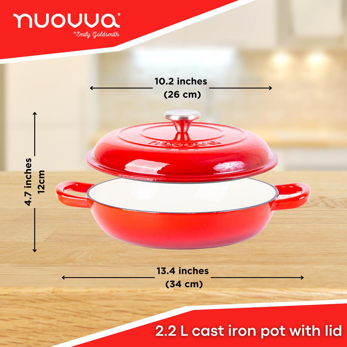 Shallow Cast Iron Casserole With Lid - 2.3-quart (26 Cm) | Red