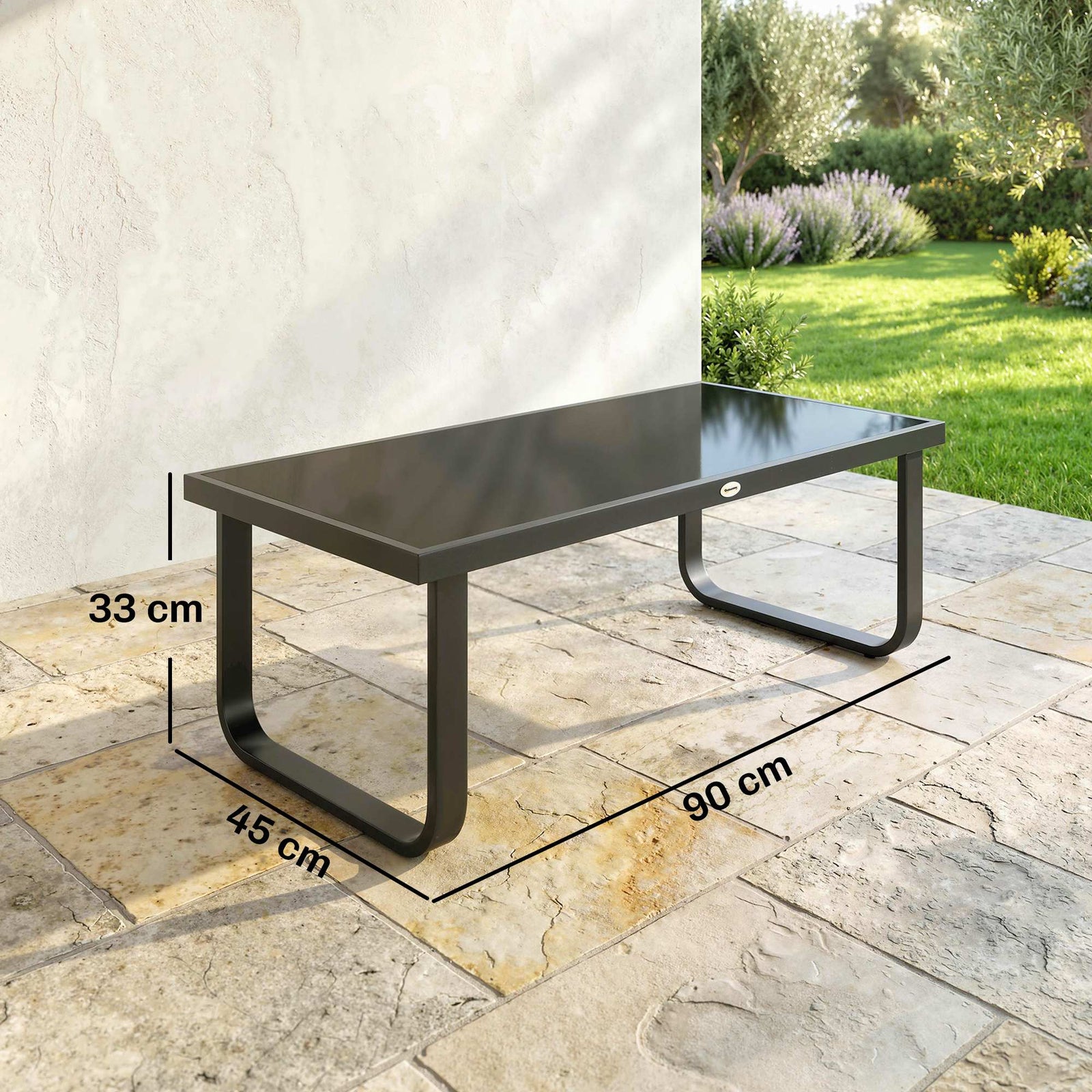 Garden Coffee Table Outdoor Side Table With Glass Top | Large | Black