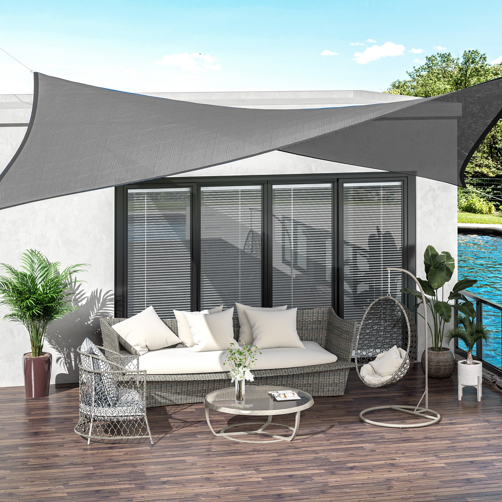 Sun Shade Sail Hdpe Rectangle Canopy, Charcoal Grey | Medium | Charcoal Gray