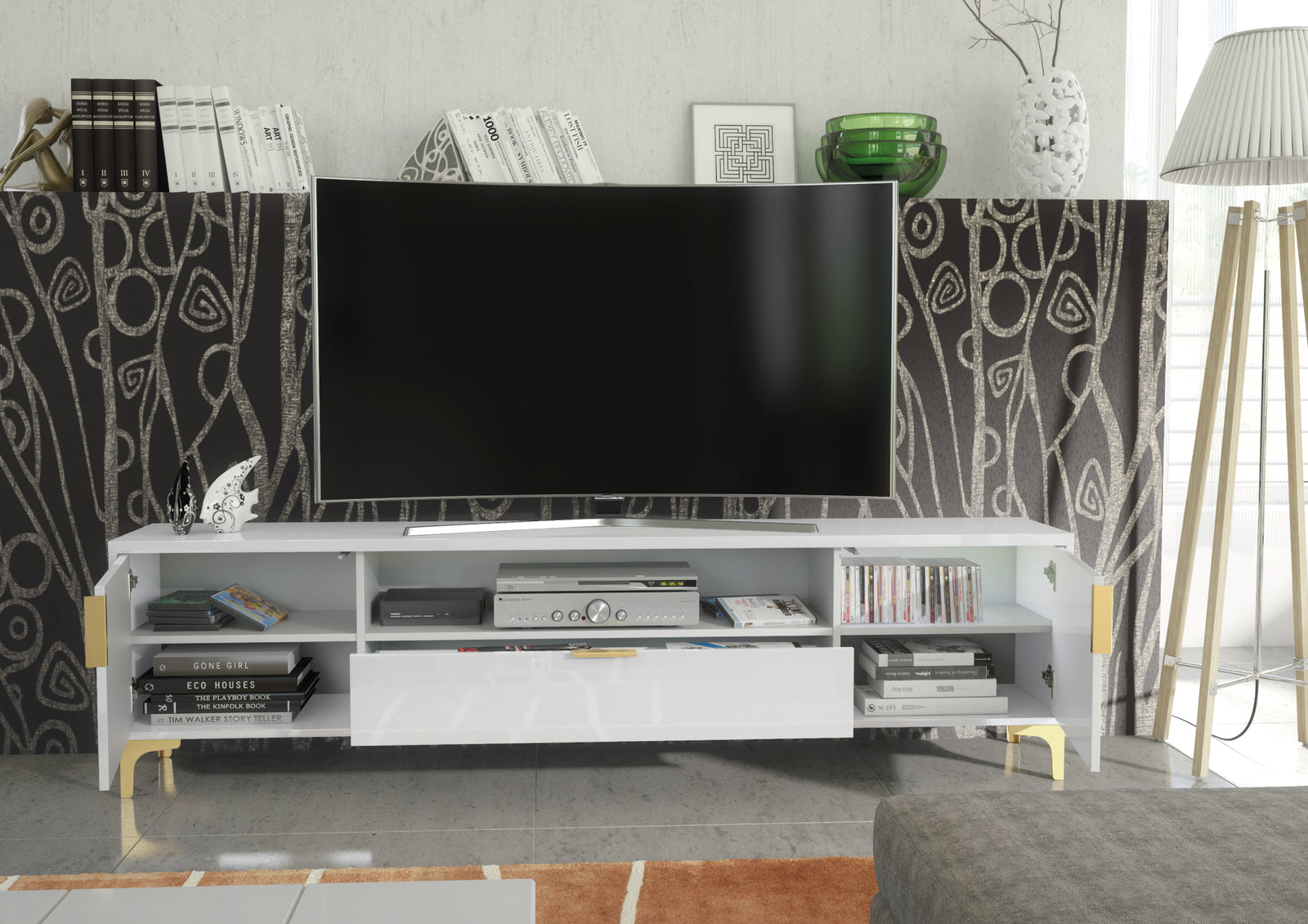 Goldline Gloss Tv Unit 200cm | White