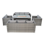 8 Seater Rattan Furniture Set With Firepit | Grey