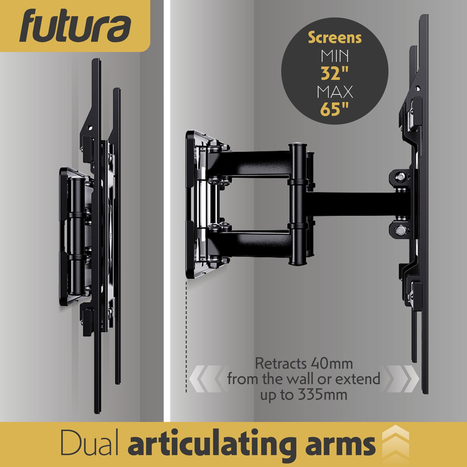 Tv Wall Bracket Mount For 32-65 Inch Tvs, Tilt, Swivel & Rotation, Universal Flat & Curved Tvs, Vesa Max 400x400mm 35kg Max