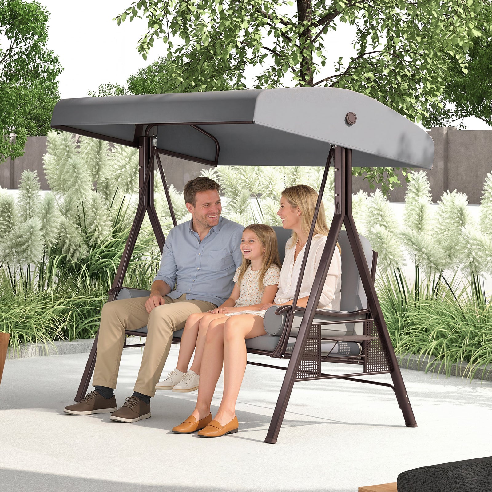 Outsunny 3 Seater Garden Swing Chair, Light Grey