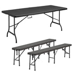 3-piece Rattan Plastic Outdoor Folding Table Bench Set