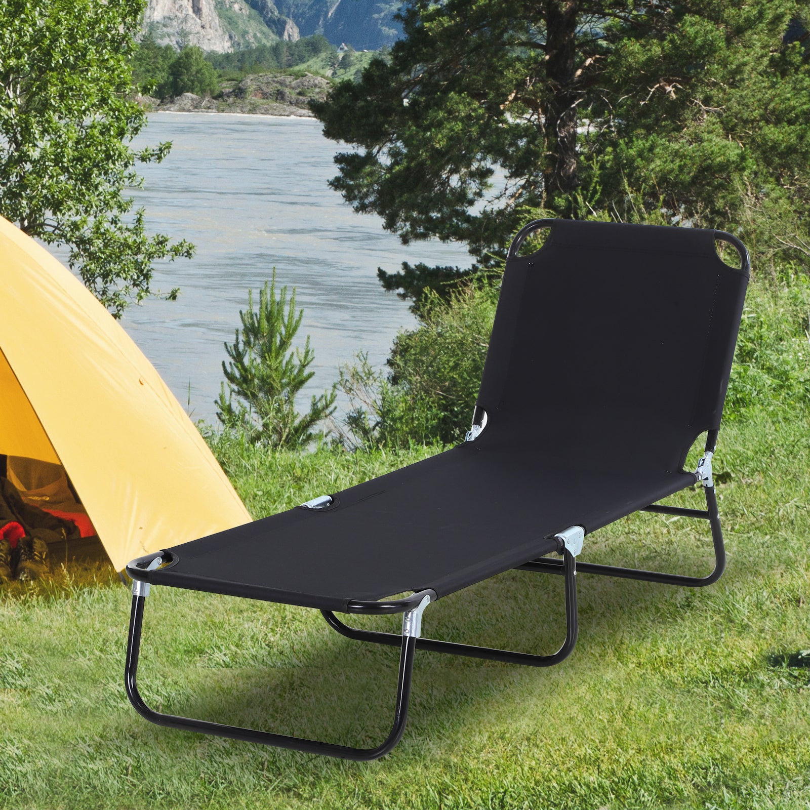 Portable Folding Lounger W/ Adjustable Back | Set-of-1 | Black