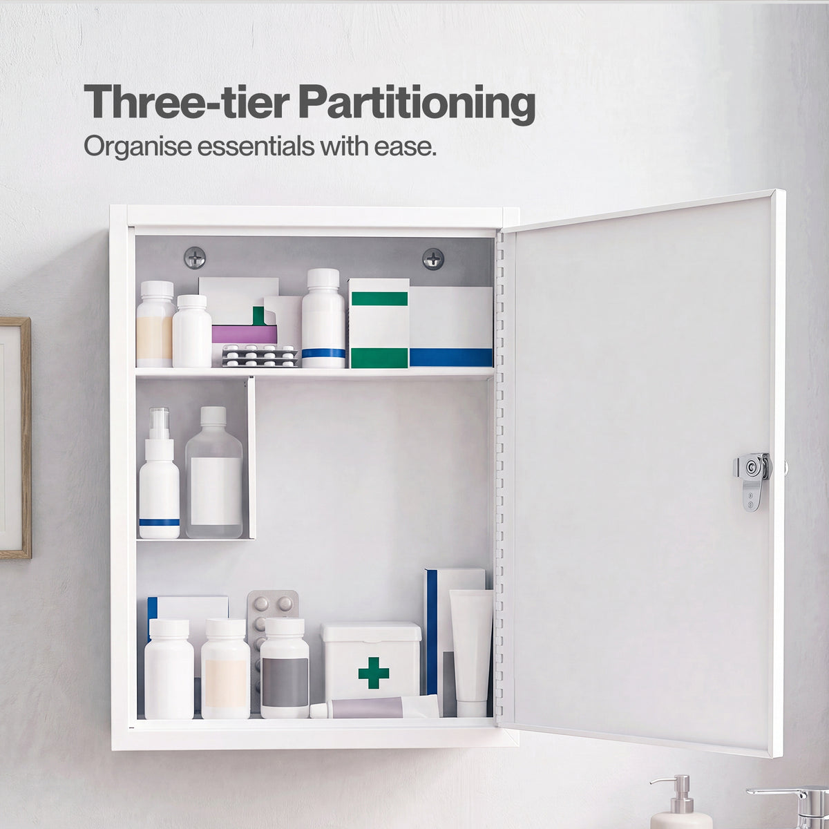 Medicine Storage Box,lockable 3-tier Wall Cabinet,alloy Steel,white
