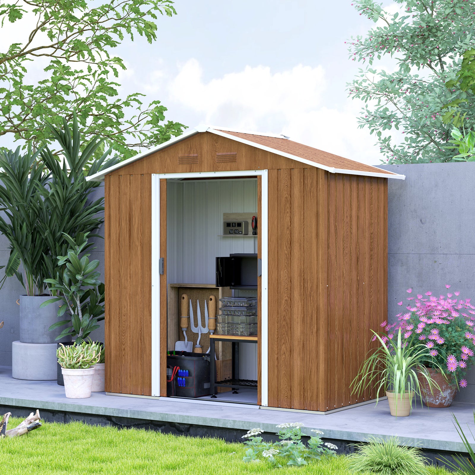6.5ft X 3.5ft Garden Shed, Metal Shed For Garden Storage
