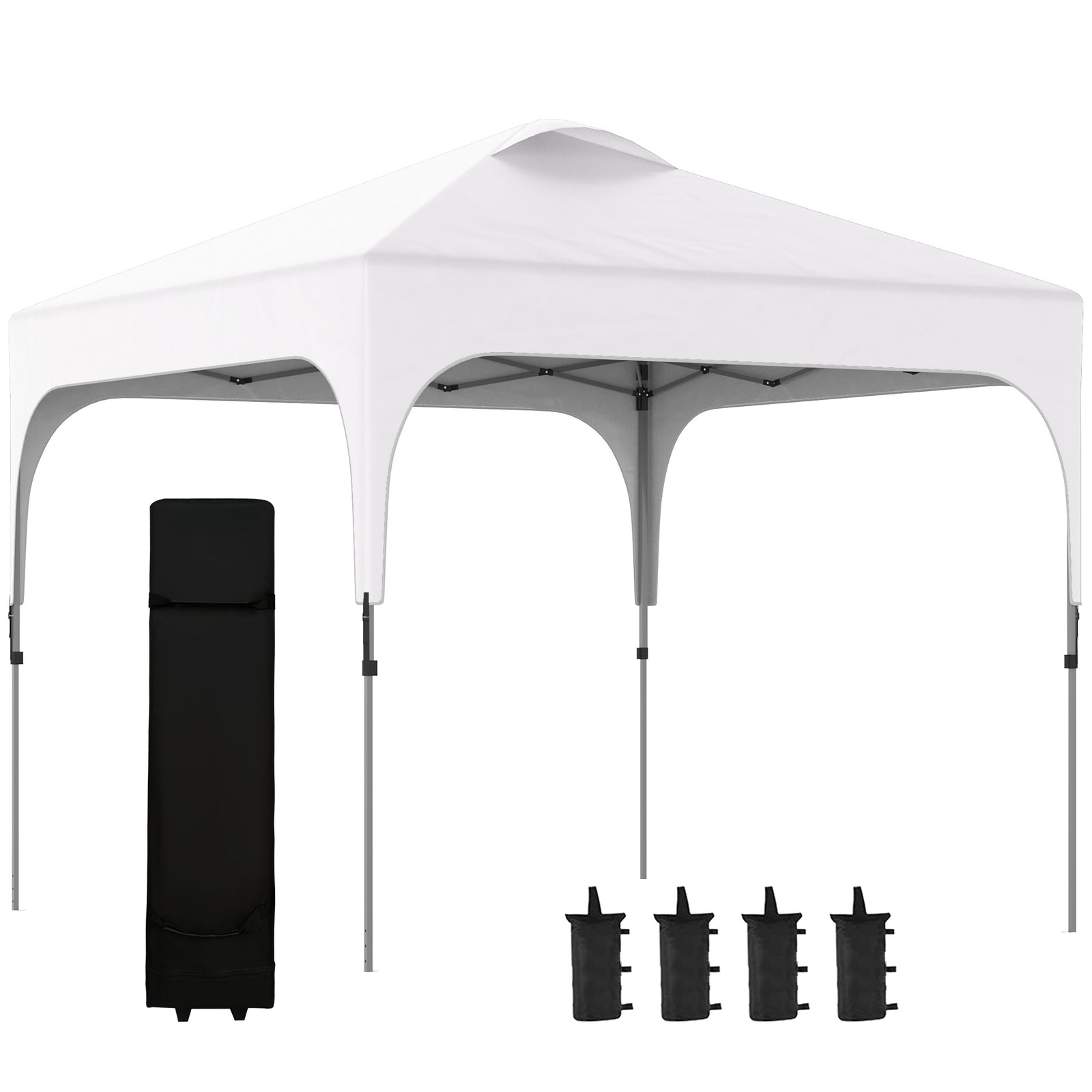 Pop Up Gazebo Foldable With Wheeled, Bag And 4 Weight Bags | White