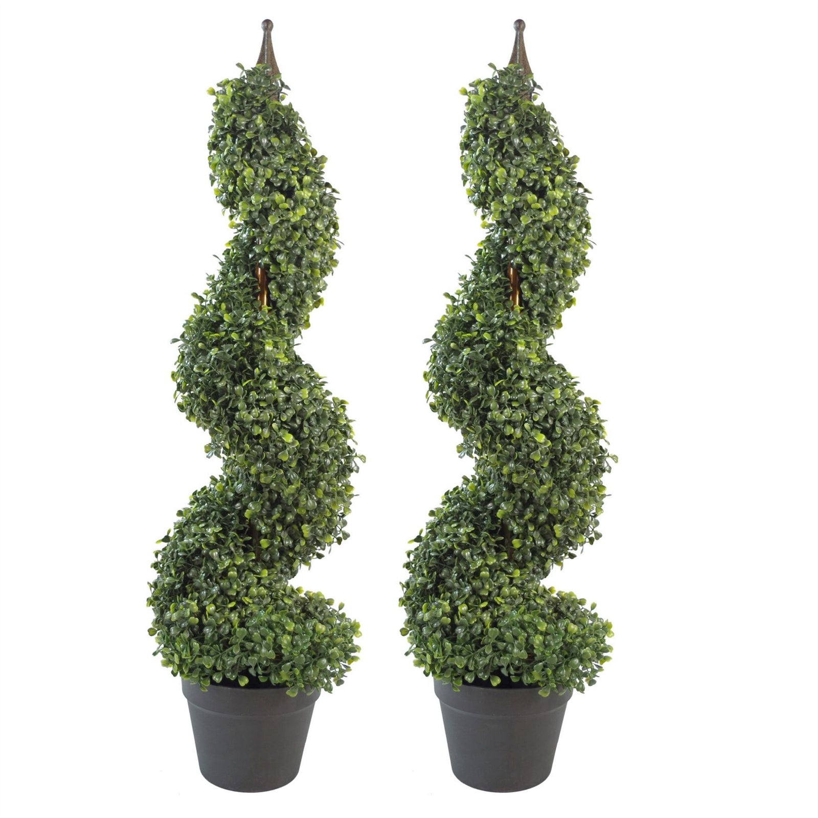 Pair Of 90cm Tall Artificial Boxwood Tower Trees Topiary Spiral Metal
