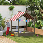 Sand Pit With Canopy, Blackboard, Toys, Sink, Seats, Flags For Kids | Grey