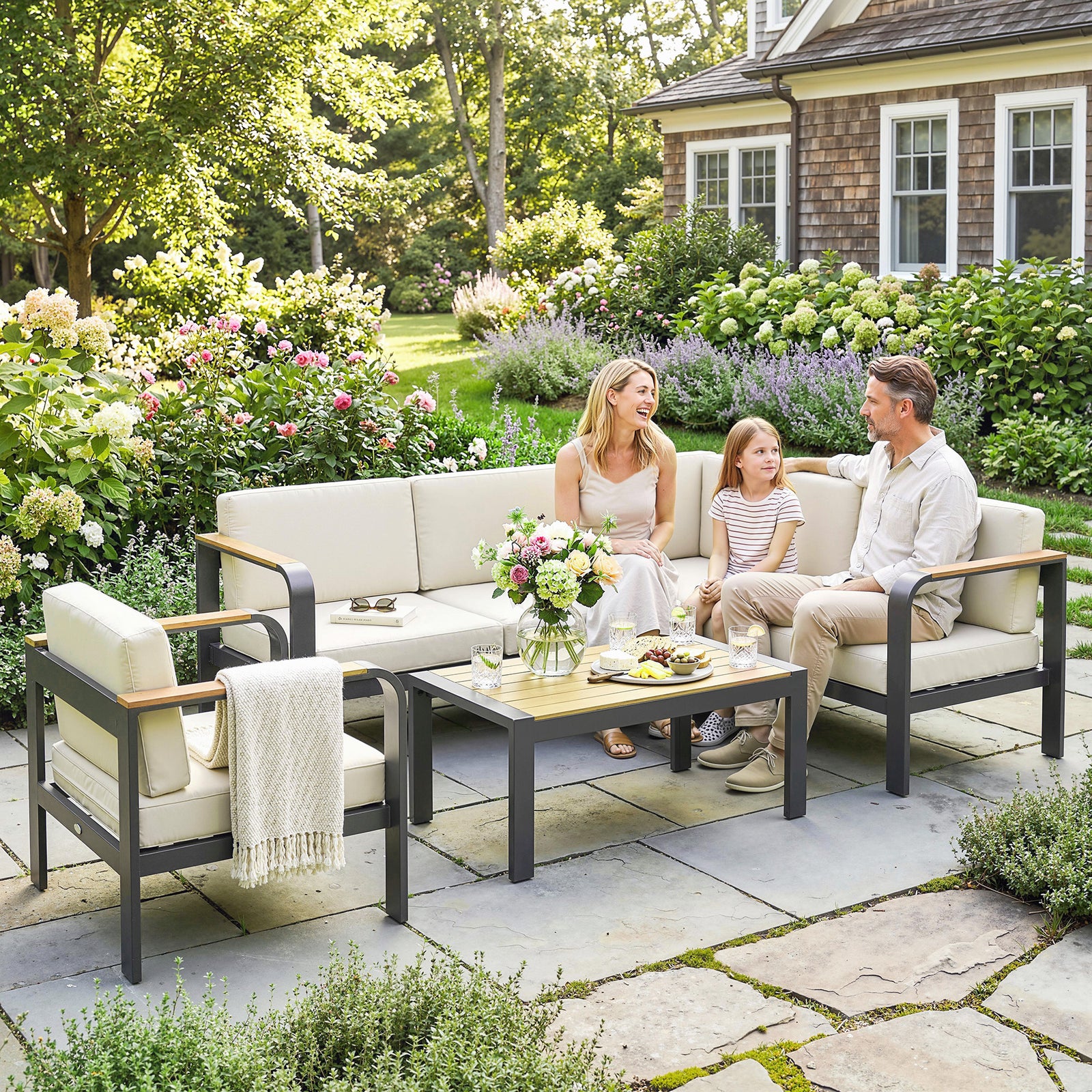 Outsunny Garden Furniture Set With L-shaped Sofa, Armchair And Table
