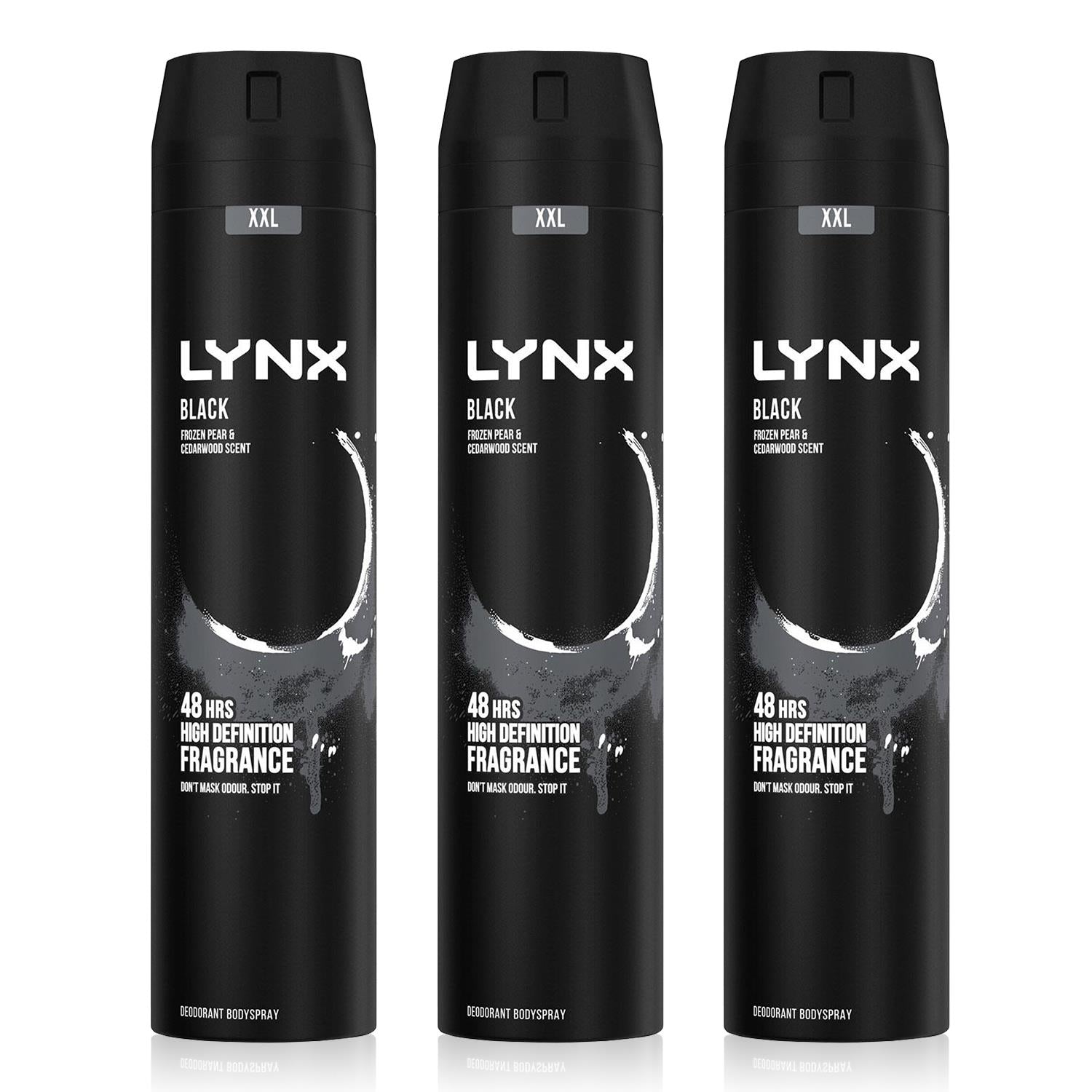 Xxl Black 48-hour High Definition Fragrance Body Spray Deodorant, 3x 250ml