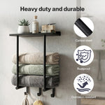Towel Rack Wall Mounted Shelf Bathroom Storage Holder With Hooks Black | Black