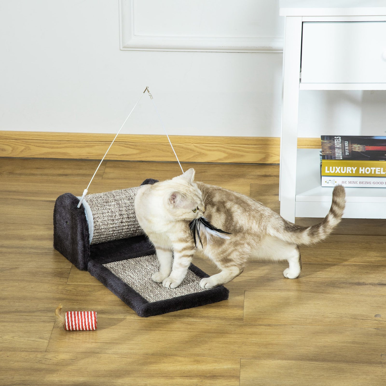 Cat Scratcher Sisal Scratching Pad Mat Kitten Toy W/roller Feather Teaser