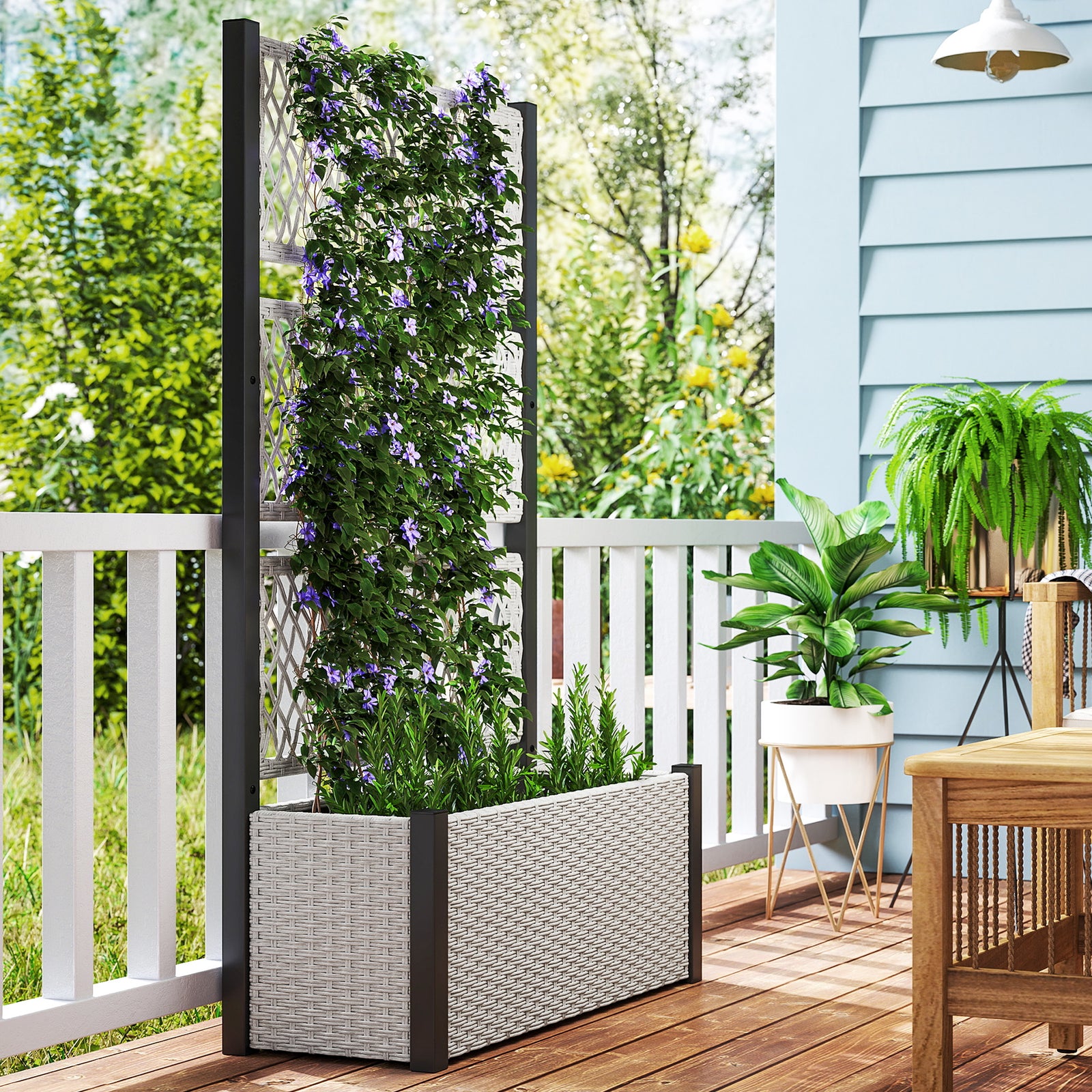 Garden Planter Box With Trellis, Rattan Raised Bed