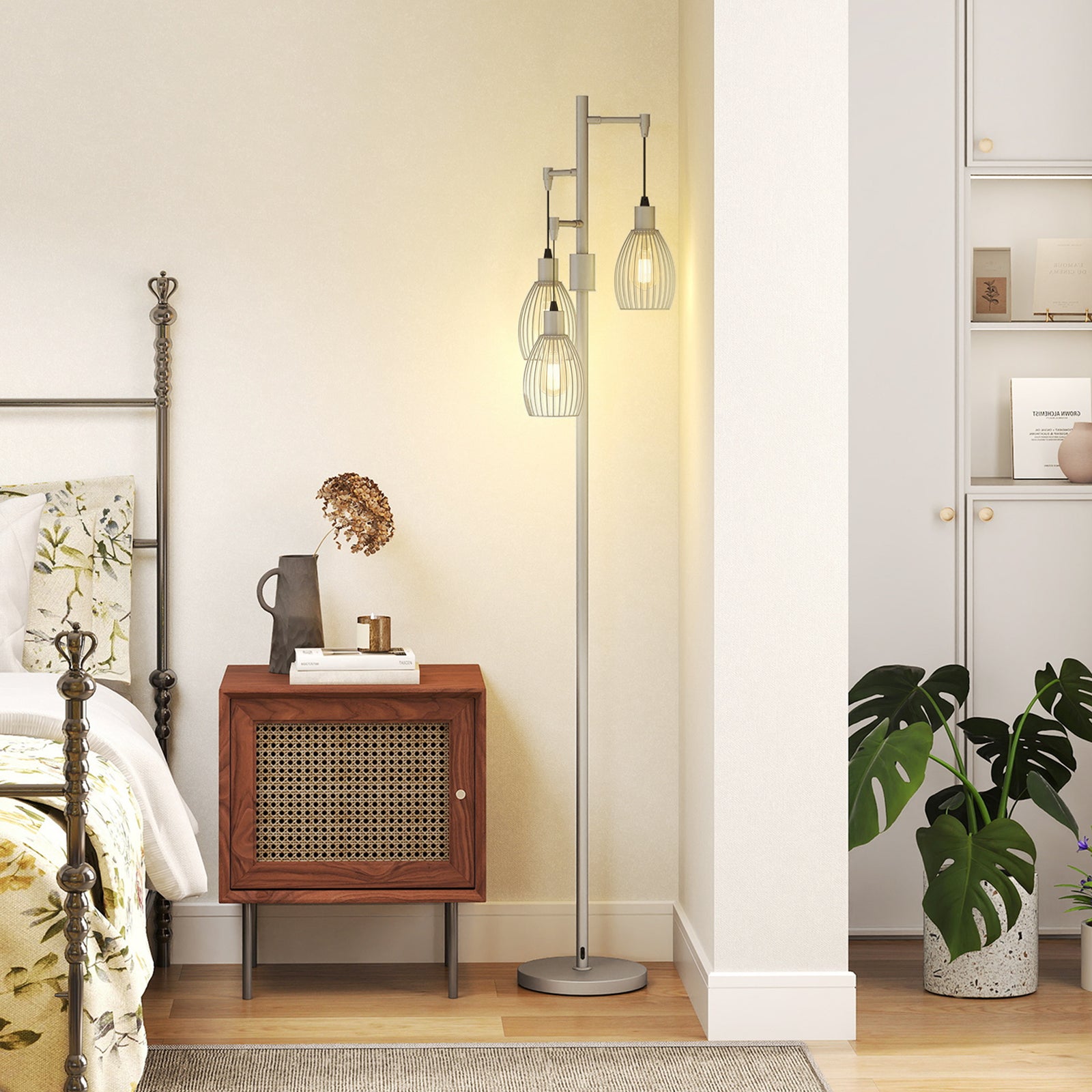 Industrial 3-light Floor Lamp Dimmable Led Standing Lamp | Silver