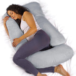 J Shaped Pregnancy Pillow, 140x70x20cm Shredded Memory Foam Full Body Maternity Cushion For Sleeping | J Shape | Light Grey