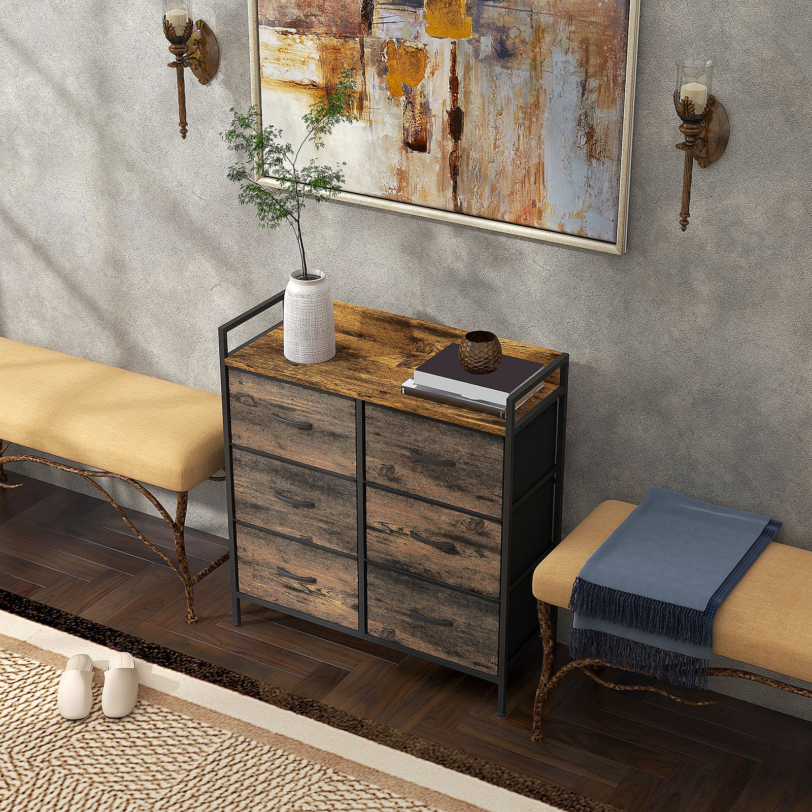 Bedroom Chest Of Drawers 4/5/6/7 Drawer Dresser W/ Shelf | Large | Brown