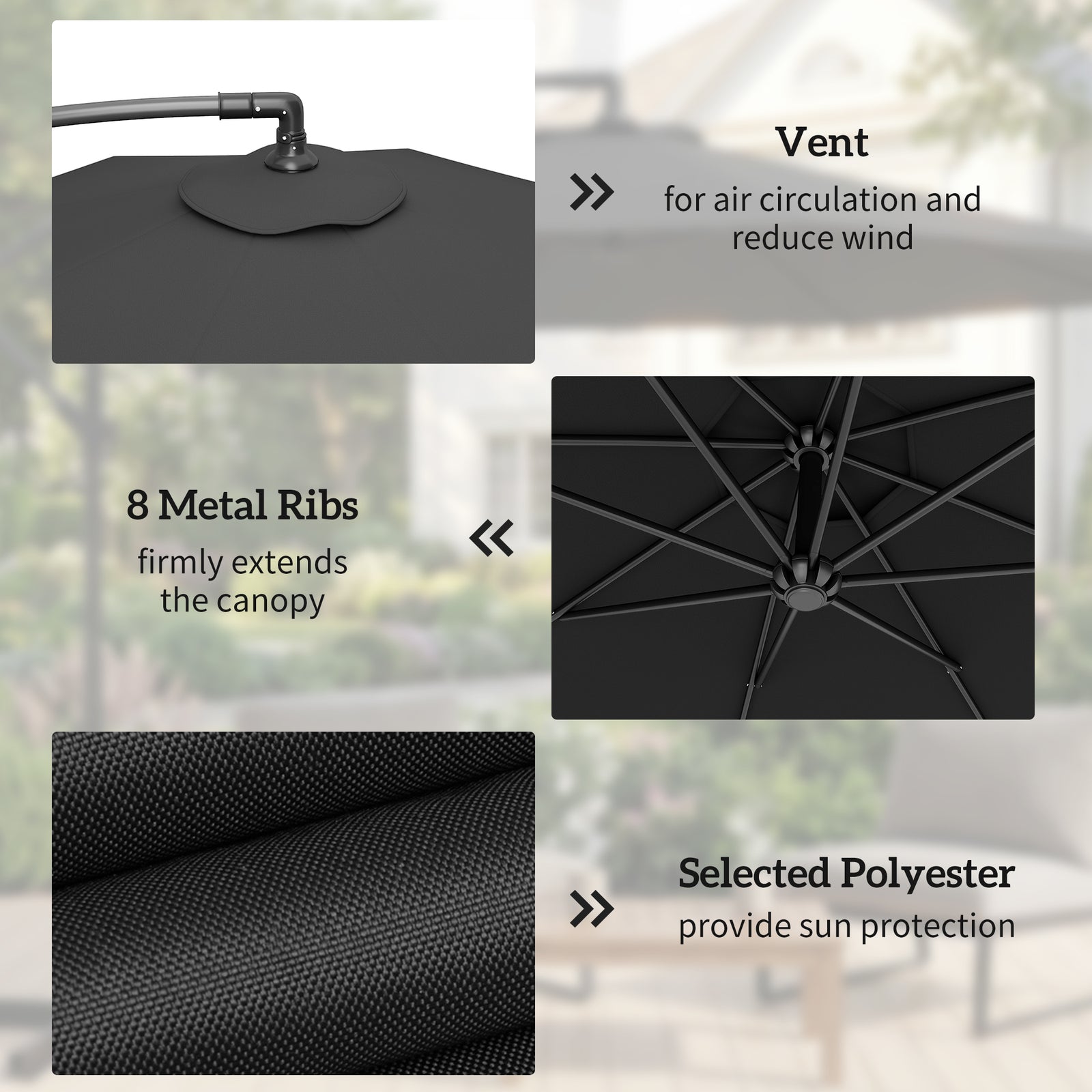 3(m) Banana Parasol Cantilever Umbrella Garden | Black