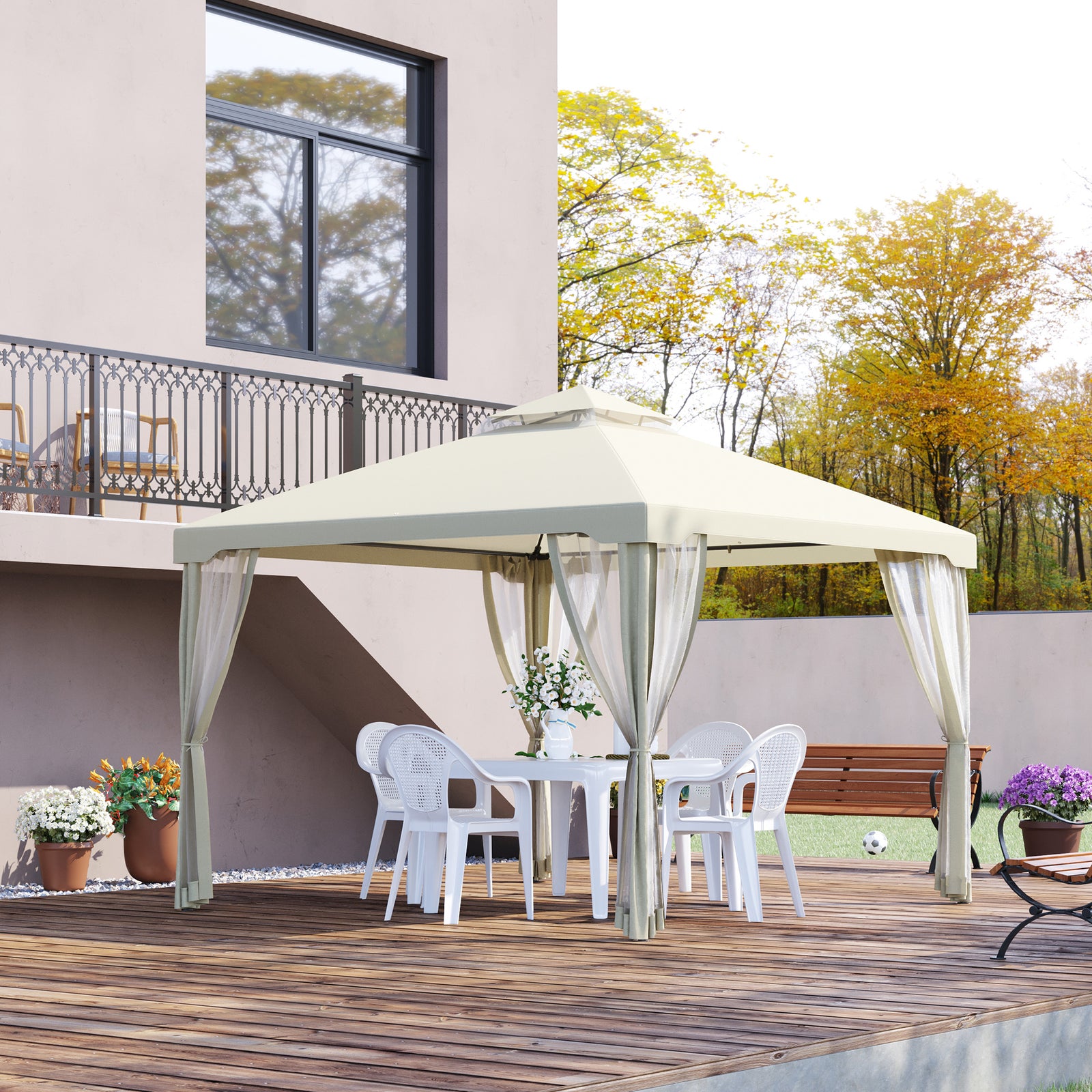 3 X 3 M Metal Gazebo Garden Outdoor 2-tier Roof Marquee | White