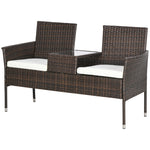 Rattan Garden Bench W/ Glass Table, Wicker Chair, Cushions | Brown