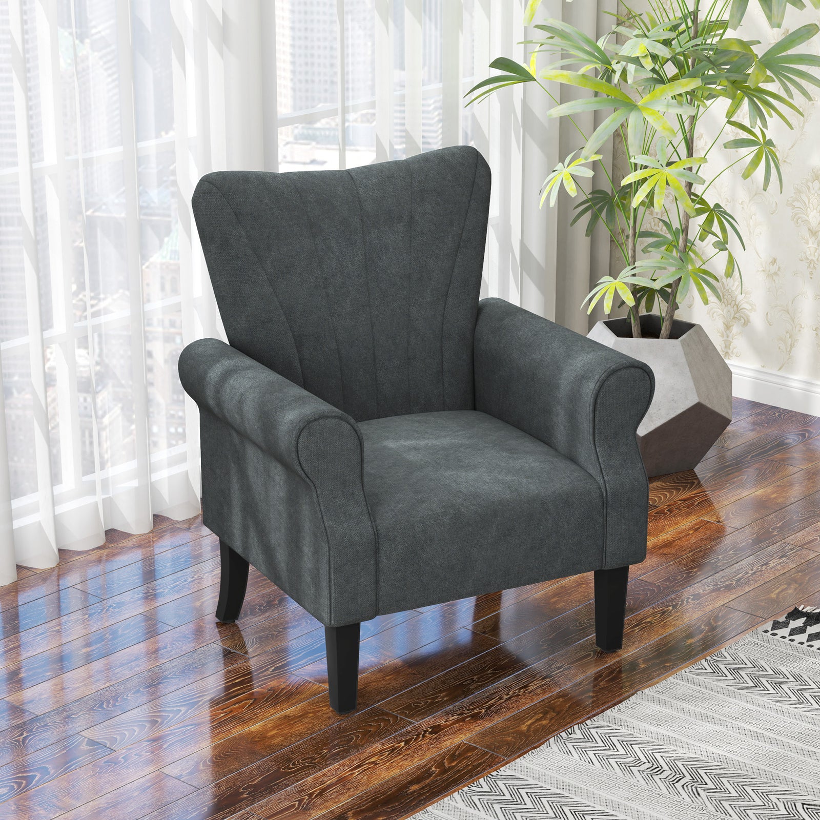Armchair Upholstered Modern Accent Chair With Wood Legs | One Size | Gray