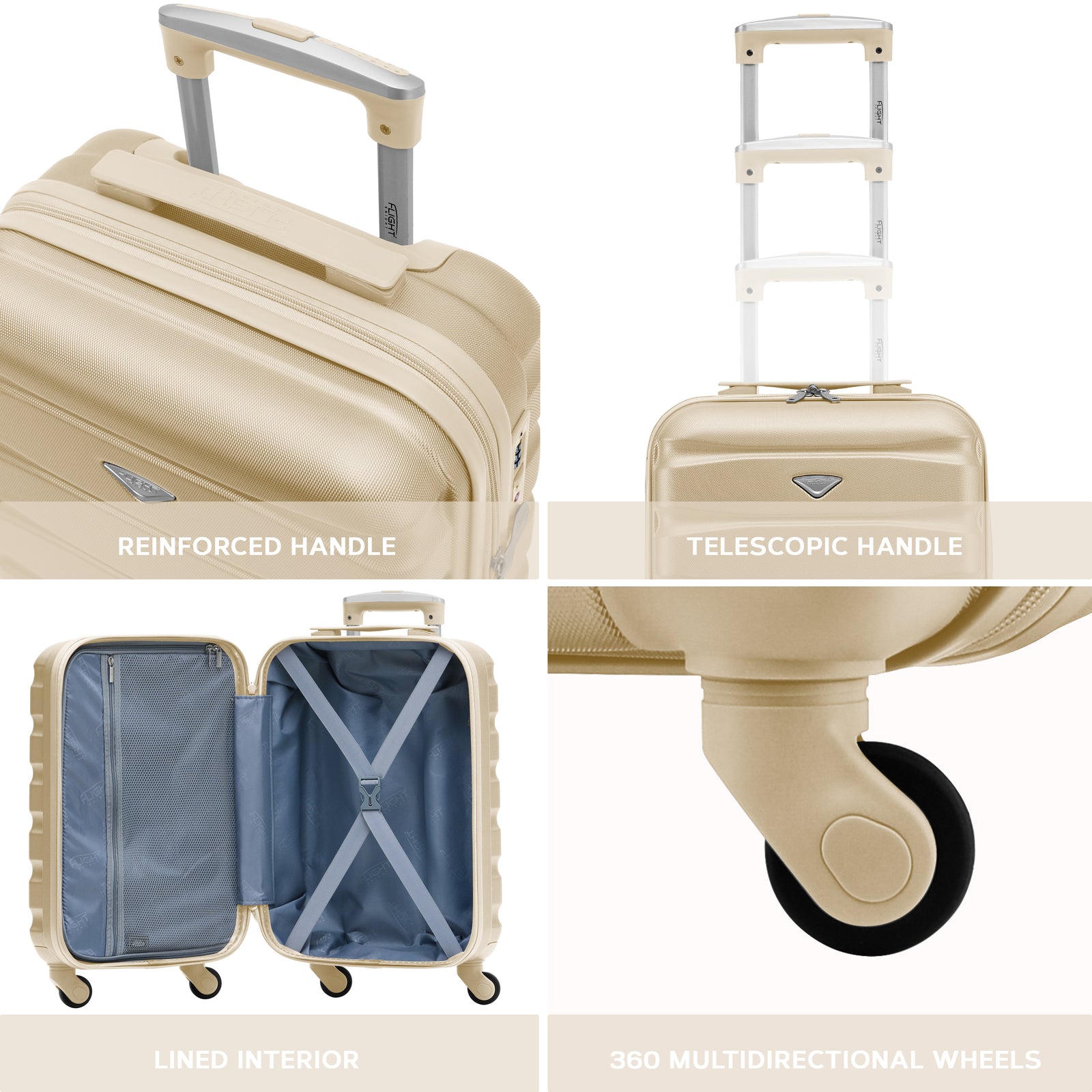55x35x20cm Lightweight 4 Wheel Cabin Carry On Suitcase Overhead Case Approved For 100+ Airlines With Integrated Tsa Lock | 55 x 35 x 20cm | Champagne