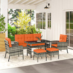 6 Pieces Rattan Garden Furniture Sofa Set With Cushions | Orange