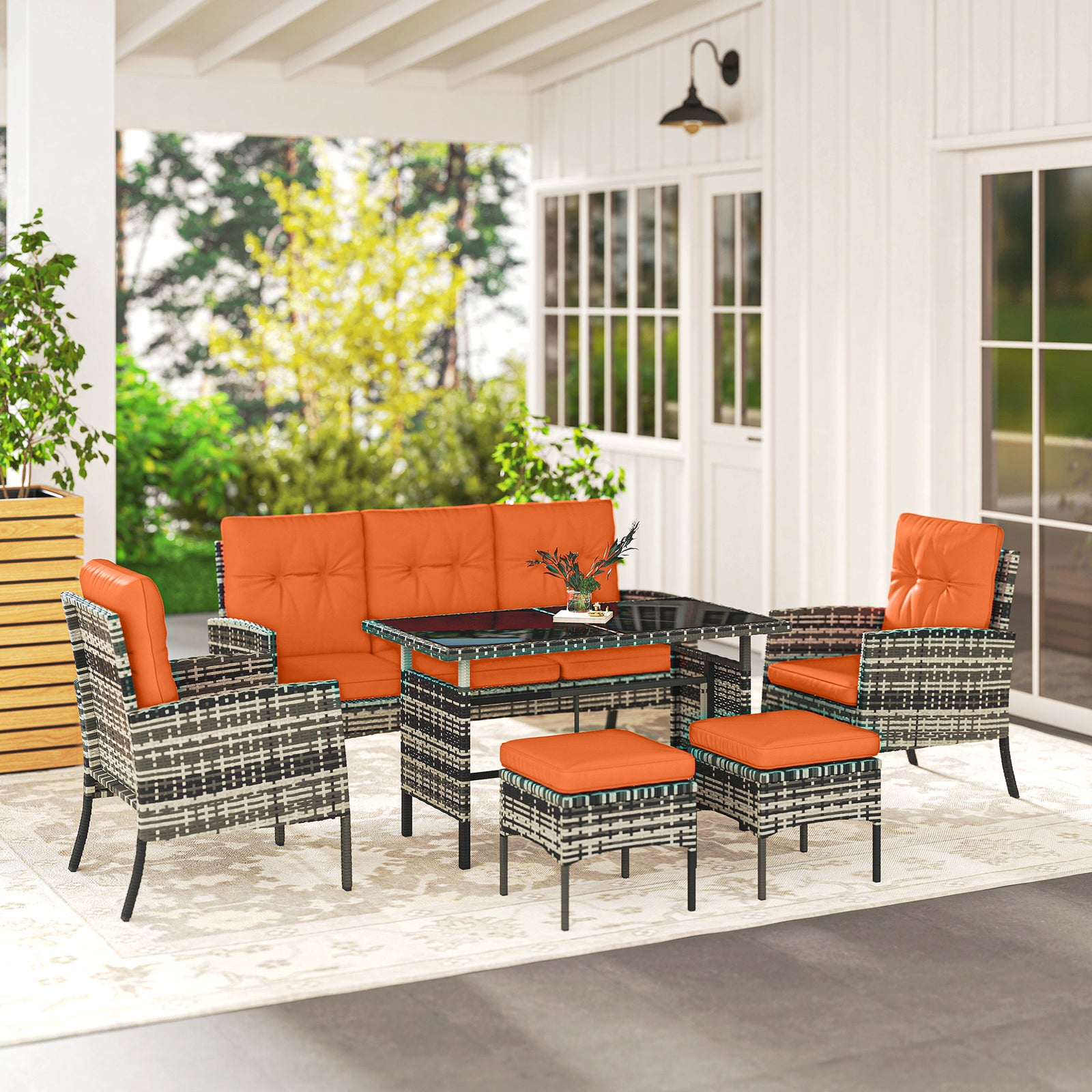 6 Pieces Rattan Garden Furniture Sofa Set With Cushions | Orange