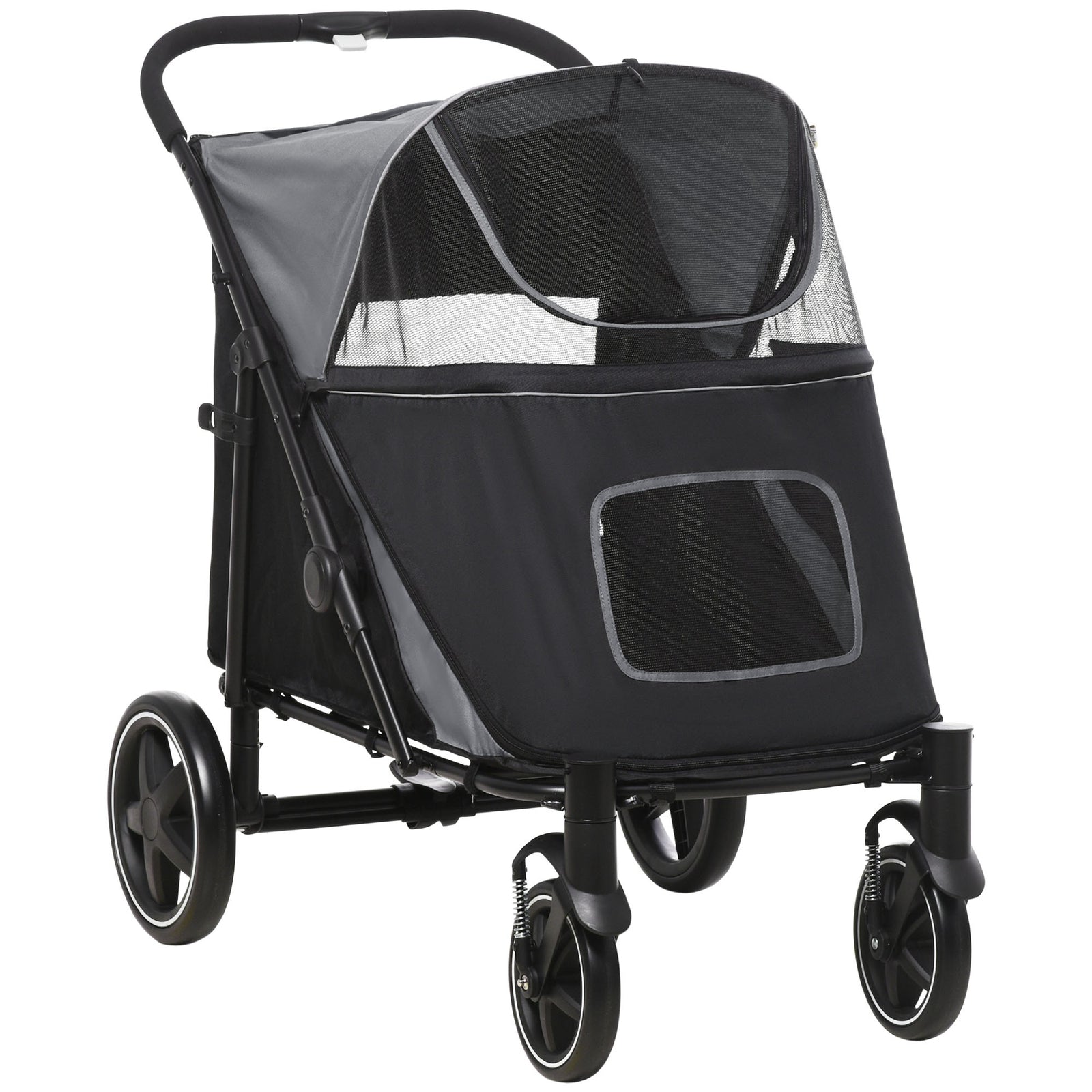 Foldable Dog Carriage W/ Universal Wheels, Shock Absorber | Black