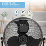 14/16/20" Circular Floor Fan - Powerful Air Cooling Fan With 3 Speed Settings | 20" | Black