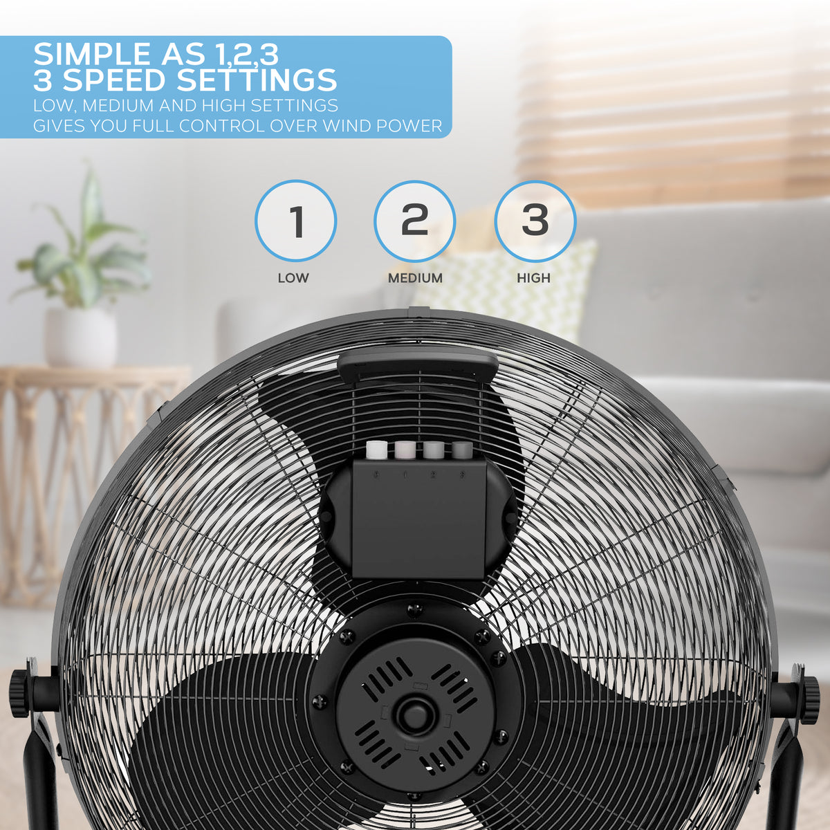 14/16/20" Circular Floor Fan - Powerful Air Cooling Fan With 3 Speed Settings | 20" | Black