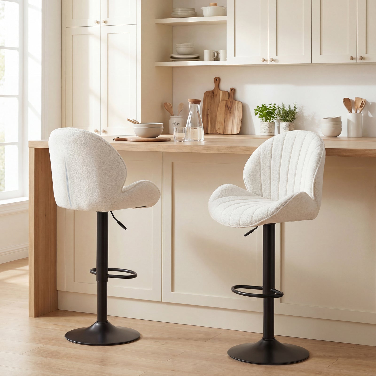 Modern Bar Stools Set Of 2, Swivel Counter Height Barstools | Cream