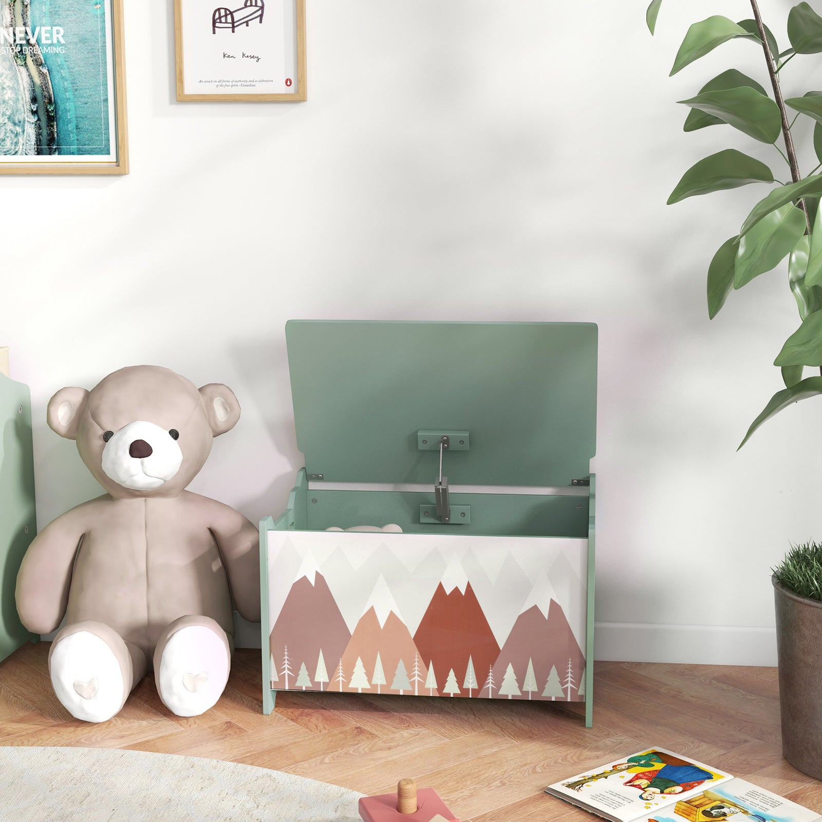 Toy Box, Kids Toy Chest With Lid, Safety Hinge | Green