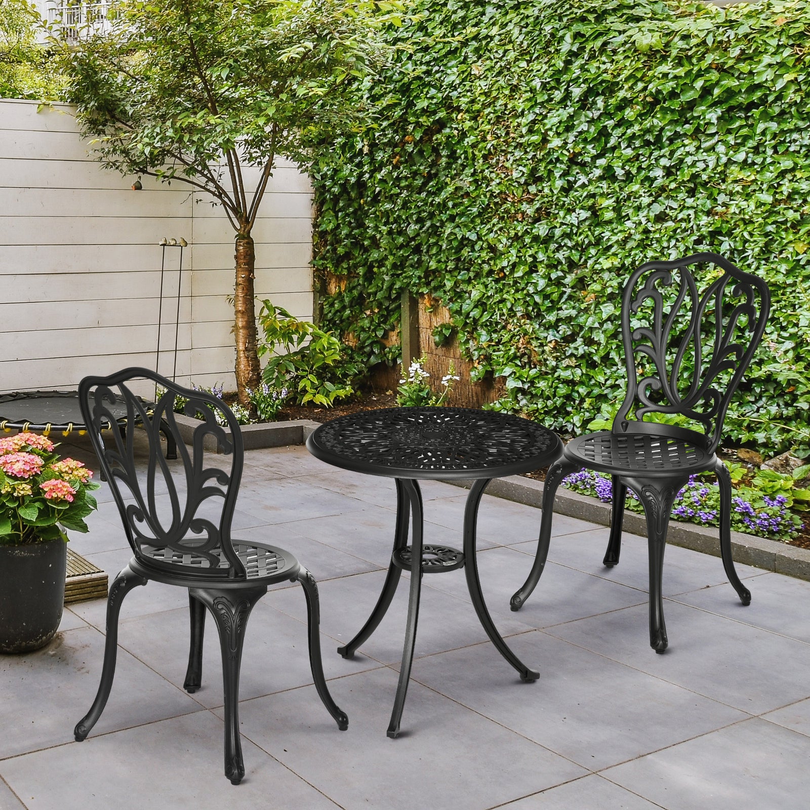 3 Piece Patio Bistro Set Outdoor Table Set | Black