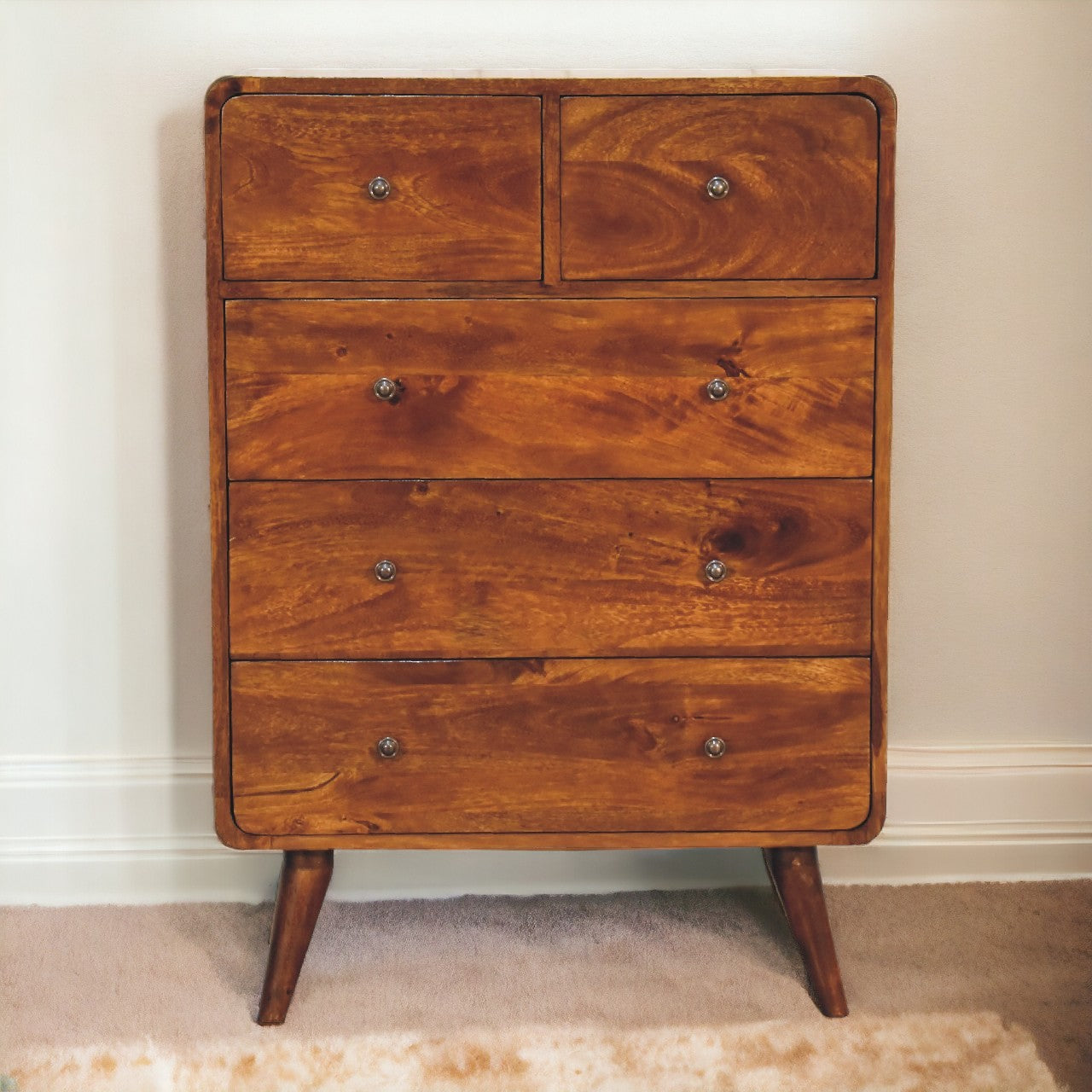 Solid Mango Wood 2 Over 3 Curved Chestnut Chest
