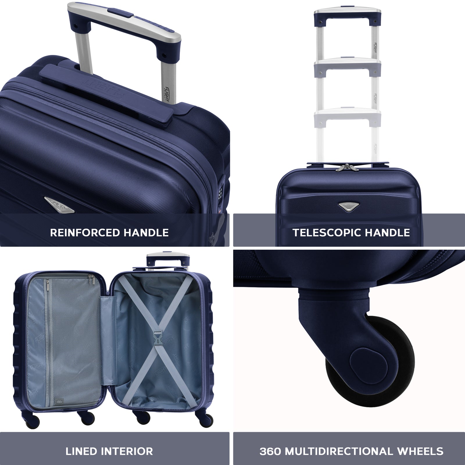 55x35x20cm Lightweight 4 Wheel Cabin Carry On Suitcase Overhead Case Approved For 100+ Airlines With Integrated Tsa Lock | 55 x 35 x 20cm | Navy Blue
