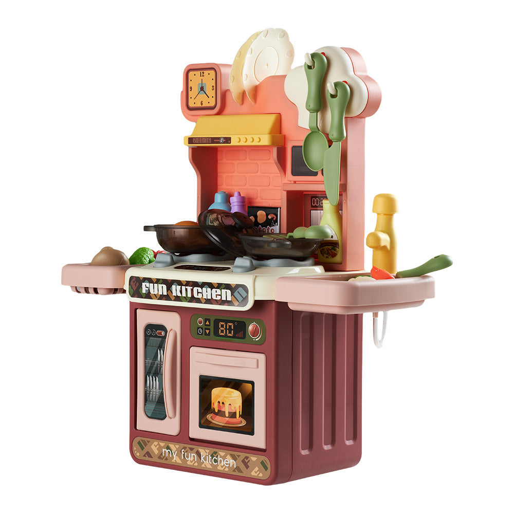 Kids Pretend Kitchen Playset With Sounds, Light And Play Food | Brown