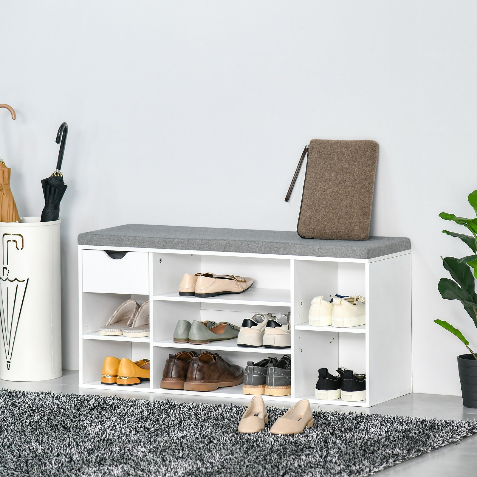 Shoe Storage Cabinet Bench W/ Cushion Adjustable Shelves
