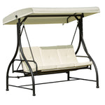 3 Seater Canopy Swing Chair Porch Hammock Bed Rocking Bench | Cream