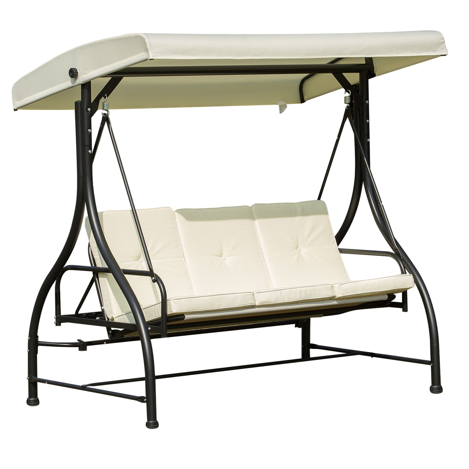 3 Seater Canopy Swing Chair Porch Hammock Bed Rocking Bench | Cream