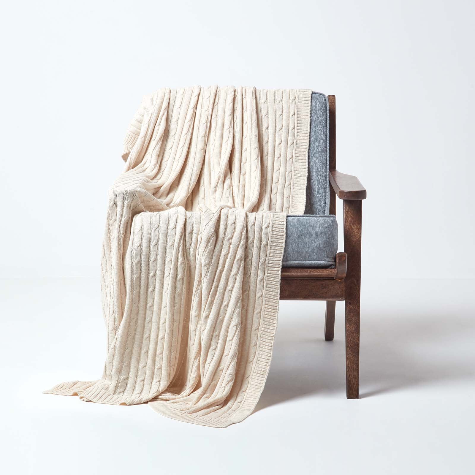 Combed Cotton Cable Knit Throw | 130cm x 170cm | Natural