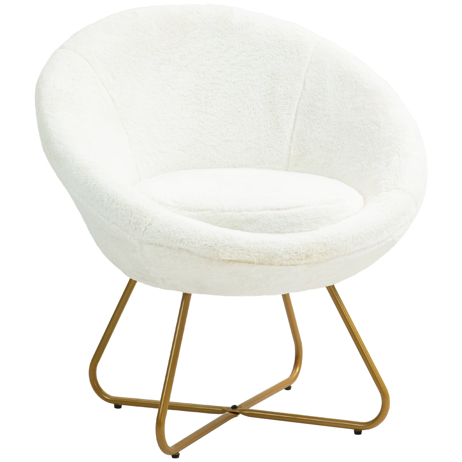 Faux Fur Comfy Chair With Golden Metal Legs Non-slip Footpad